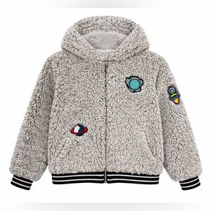 Lola + The Boys 6 fuzzy space patch hoodie 0595 jacket gray silver hooded hood